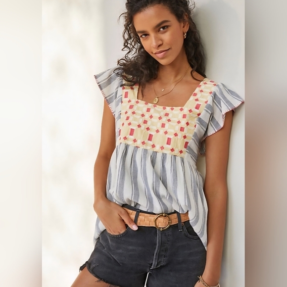 Anthropologie Forever That Girl Basel Embroidered Tunic Blouse US Sz 12 - Picture 10 of 10